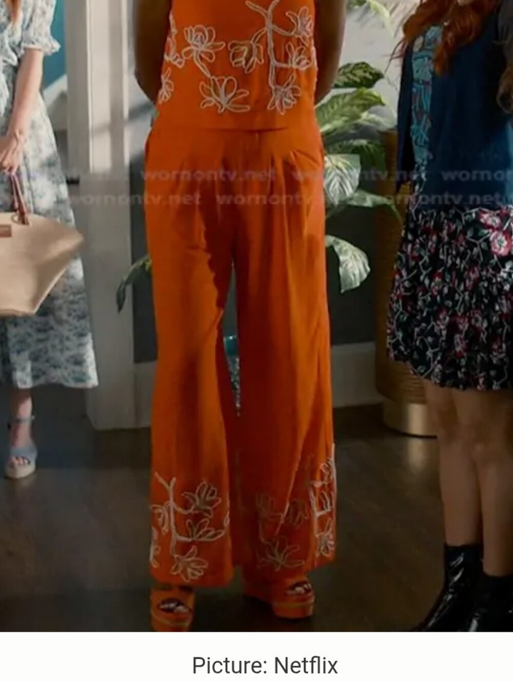 Alex Marie Embroidered Wide-Leg Orange Pants Size 6 - Picture 3 of 6